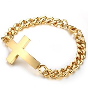 【送料無料】イタリアン　ブレスレット　ブレスレットチェーンクロスステンレスキリストイエスbracciale a catena croce acciaio inossidabile dorato oro sottile cristo ges