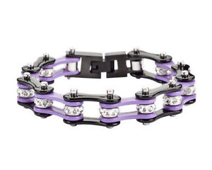 【送料無料】イタリアン　ブレスレット　ステンレスバイクカフアメリカスチールブラックバイオレットチェーンdonna acciaio inox nero violetto bling catena della bici bracciale usa venditore