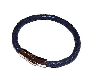 イタリアン　ブレスレット　トライバルスチールブレスレットtribale acciaio 21 cm blu navy bracciale in cuoio intrecciato