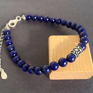 イタリアン　ブレスレット　ヨガブレスレットラピスラズリスターリングシルバーフックyoga meditazione bracciale lapislazzuli argento sterling 925 giglio gancetto