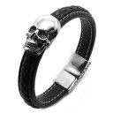 【送料無料】イタリアン ブレスレット ブレスレットノワールバイカーストライクbracelet cuir noir tress couture acier inox tte de mort biker skull goth trike