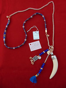 【送料無料】イタリアン　ブレスレット　ビビビーズホーンネックレスロングラベルbibi bijoux lunga blu con perline tuskcorno collananuovo con etichetta