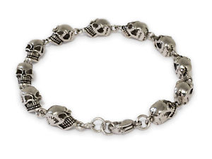 【送料無料】イタリアン　ブレスレット　カフスカルステンレススチールバイカーリングbracciale teschio in acciaio inox anelli donna uomo skull biker armkette 1823 cm