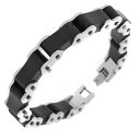 【送料無料】イタリアン ブレスレット ステンレススチールゴムシルバーリンクトーンバイクチェーンacciaio inox gomma nera tonalit argento bike catenella con maglie(4)