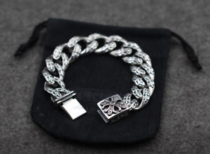 【送料無料】メンズブレスレット　custom 925sterlingcross chain link biker curbheavy high end braceletcustom 925 sterling silver cross chain link biker curb