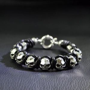 yzYuXbg@925X^[Omens 18r[YJtXuXbgcmsolid 925 sterling silver handmade mens heavy beaded skull cuff bracelet 18cm