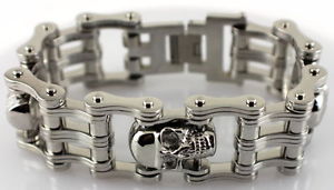 yzYuXbg@mens3I[goC`F[uXbg851Chmens all stainless 3 skull motorcycle chain bracelet 85 length 1 wide badass