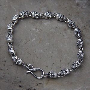 yzYuXbg@\bhX^[OVo[Yr[YXJ`F[JtuXbgsolid 925 sterling silver mens beaded skull chain cuff bracelet 669 17mm