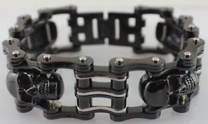 【送料無料】メンズブレスレット　ニューステンレスチェーン4ブレスレット159アメリカ biker stainless steel chain 4 skull biker bracelet 15 wide 9 length usa