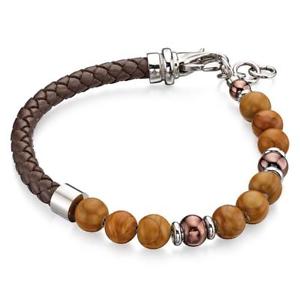 メンズブレスレット　フレッドベネットブラウンレザービーズメンズブレスレットfred bennett brown leather amp; beaded mens bracelet b4872