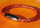 【送料無料】メンズブレスレット ライムステンレスmensmens ladies red leather bracelet with stainless stee...