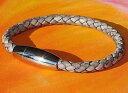 【送料無料】メンズブレスレット ライムステンレスmensベージュmens ladies beige leather bracelet with stainles...