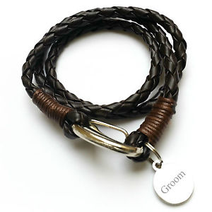 yzYuXbg@YU[bvuXbguEp[\iCY{bNXmens leather wrap bracelet brown groom personalised engraved with box