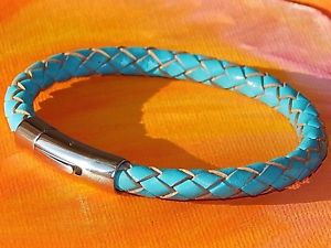 yzYuXbg@YfB[X~^[RCYU[CxCA[gXeXXeB[uXbgmens ladies 6mm turquoise leather amp; stainless steel bracelet by lyme bay art