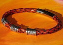 【送料無料】メンズブレスレット メンズレディースミリレザーアンプスチールクラスプブレスレットライムベイアートmens ladies 5mm redbrown b...