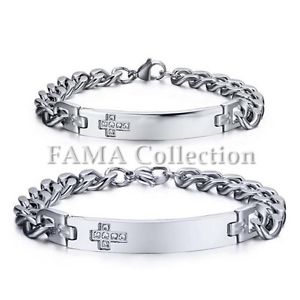 【送料無料】メンズブレスレット　ファマステンレススチールブレスレットプレートクロスquality fama 316l stainless steel bracelet with id plate amp; paved cz cross