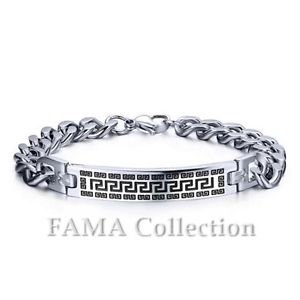 yzYuXbg@MVidv[gfamaXeXuXbgtop quality fama stainless steel bracelet with centre greek key id plate