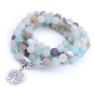 【送料無料】メンズブレスレット　ツリーオブライフブレスレットヨガビーズ8mm amazonite beads with life tree charm bracelet 108 frosted stone mala yoga