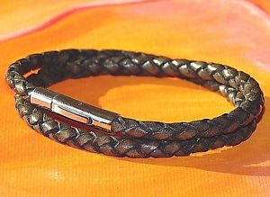 yzYuXbg@YfB[X~U[CxCA[gXeXXeB[uXbgmens ladies 4mm greybrown leather amp; stainless steel bracelet by lyme bay art