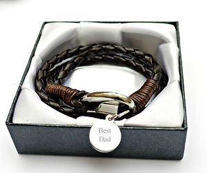 【送料無料】メンズブレスレット　メンズレザーラップベストブレスレットボックスmens leather wrap best brother bracelet engraved personalised charm and gift box 3