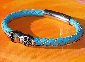 yzYuXbg@cCXJ^[RCYU[CxCA[gXeXXeB[uXbgtwin skull turquoise braided leather amp; stainless steel bracelet by lyme bay art