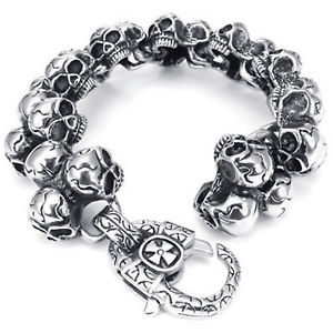 【送料無料】メンズブレスレット 316ポンドステンレスブレスレットゴシックリンクheavy mens 316l stainless steel bracelet gothic skull link biker silver