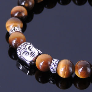 yzYuXbg@YuXbg^CK[ACmens bracelet healing gemstone tiger eye sterling silver buddha handmade 344em