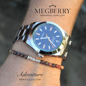 【送料無料】メンズブレスレット　megberryrmensブレスレットleopardskinジャスパー925スターリングmegberry mens beaded bracelet leopardskin jasper gemstone 925 sterling silver