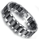 【送料無料】メンズブレスレット　メンズシルバータングステンセラミックゲルマニウムブレスレットmens silver tungsten ceramic germanium magnetic therapy bracelet arthritis pain