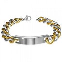 【送料無料】メンズブレスレット ゴールドシルバーステンレスプレートリンクブレスレットgold amp; silver curb link id bracelet...