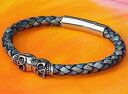 【送料無料】メンズブレスレット ライムステンレスtwin skull blue braided leather and stainless steel bracelet by lyme bay art(4)