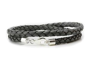 yzYuXbg@Y_uU[mens 5mm braided double wrapped leather amp; sterling silver braceletgrey