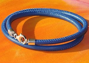 yzYuXbg@YfB[XibpU[CxCA[gX^[OVo[uXbgmens ladies 4mm blue nappa leather amp; sterling silver bracelet by lyme bay art