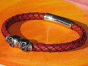【送料無料】メンズブレスレット ツインスカルアンティークレザーライムベイアートステンレススティールブレスレットtwin skull antique redbro...