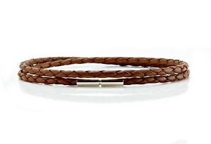 yzYuXbg@YfB[XU[CguEmensladies 3mm braided leather amp; sterling silver braceletdoublelight brown