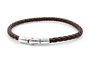 yzYuXbg@YfB[XibpU[Avmens ladies braided nappa leather amp; sterling silver braceletbrown