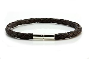 yzYuXbg@mens5mmuXbgX^[Omensladies 5mm braided leather braceletsterling silver twist claspdark brown