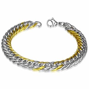 【送料無料】メンズブレスレット　ステンレス2ダブルリンクブレスレットmens solid stainless steel two colour double curb link bracelet
