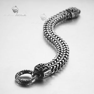 【送料無料】メンズブレスレット　ダブル316ポンドステンレスクロスチェーンsilver double curb bracelet 316l stainless steel cross chain fashion attitude