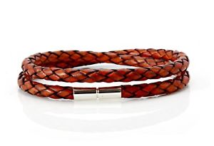 【送料無料】メンズブレスレット　メンズミリレザーブレスレットmens 5mm double wrapped leather bracelet925 sterling silver claspred brown