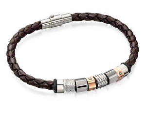 yzYuXbg@[YpvdmensXeXuEU[uXbg20cmmens stainless steel brown leather bracelet with steel and rose pvd beads 20cm