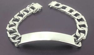 ̵ۥ󥺥֥쥹åȡӥơ󥰥С֥쥹åȥߥvintage sterling silver id bracelet men boys 8 bark effect 10mm hmk1978 31g