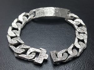 yzYuXbg@YuXbgre[Wmens sterling silver id bracelet vintage 8 bark effect 10mm hm1977 579g