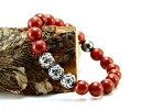 yzYuXbg@YbhWXp[Vo[r[YXgb`mens red jasper amp; silver beaded gemstone stretch braceletgift for him