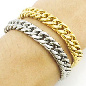 yzYuXbg@XeXX`[uXbgmens gold filled silver large stainless steel bracelet 85 inchs gift