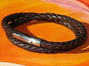 【送料無料】メンズブレスレット メンズレディースレザーアンプステンレススチールブレスレットライムベイアートmens ladies 6mm brown braid...