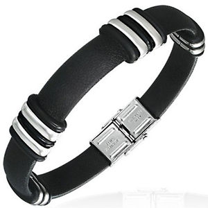 【送料無料】メンズブレスレット　ゴムステンレススチールブレスレット