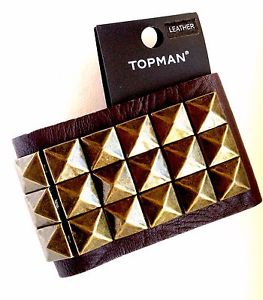 【送料無料】メンズブレスレット ブレスレットtopman wide studded metal and real leather statement bracelet