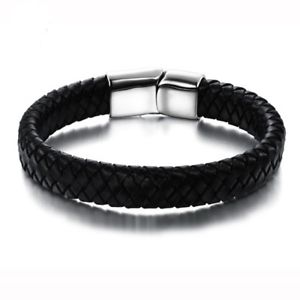 【送料無料】メンズブレスレット　メンズレザーブレスレットステンレススチールクリスマスmens leather bracelet engraved stainless steel clasp personalised christmas gift