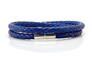 yzYuXbg@Y~U[uXbgmens 5mm double wrapped leather bracelet925 sterling silver claspblue